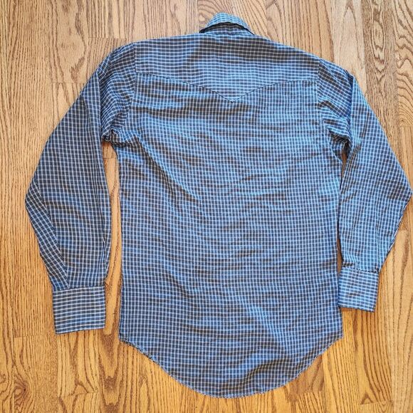 Wrangler Plaid Shirt Permanent Press Long Sleeve Tails Pearl Snap USA Large - Picture 7 of 11